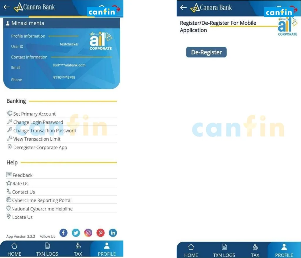 Canara Ai1 Corporate De-Registration Process from Mobile 