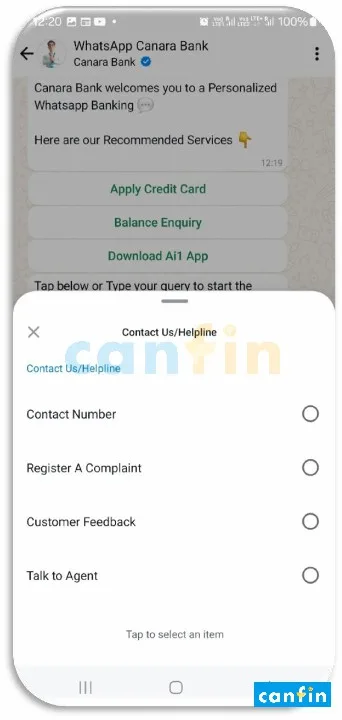 Canara Bank WhatsApp Banking, केनरा बैंक वाट्सऐप बैंकिंग, કેનરા બેંક વોટ્સએપ બેંકિંગ